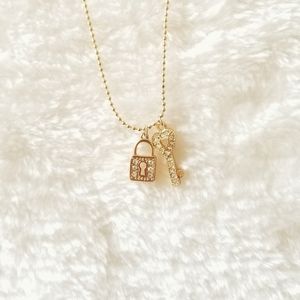 Gold Chain Lock and Heart Key Necklace